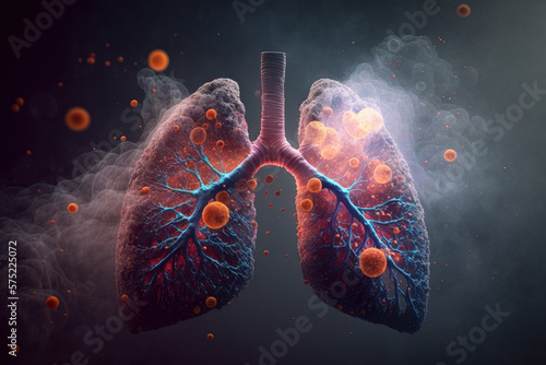 Human Lung model illness, Lung cancer and lung disease, Generative Ai photo