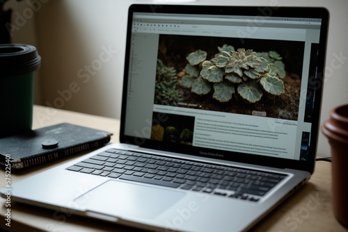 Captivating blog post on laptop screen, featuring creative content photo