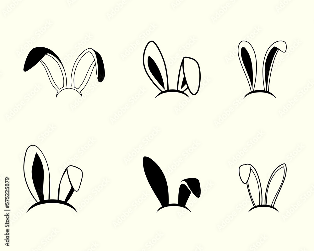 Fototapeta premium Easter bunny ears illustration collection, hand drawn ear illustration
