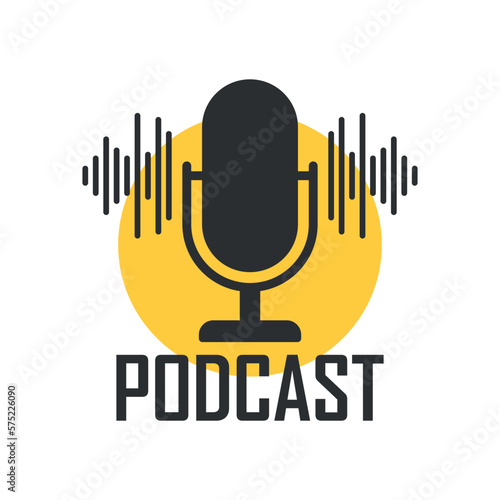 Podcast microphone icon in flat style. Audio interview vector illustration on isolated background. Studio speaker sign business concept.