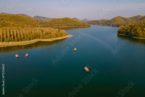 Huai Krathing lake in the North Eastern Thailand Isaan region, famous for its floating bamboo rafts where you can have lunch or dinner in the middle of the lake.  photo