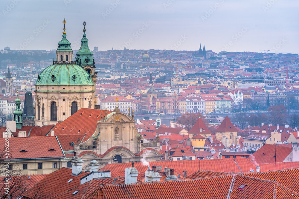 Cityscape of Prague with medieval towers and colorful buildings, Czech Republic Cityscape of Prague with medieval towers and colorful buildings, Czech Republic