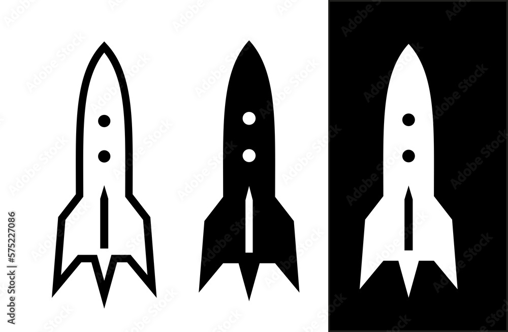Rocket icon. Symbol of speed, flight or start. Attribute of space or force. Rocket icon. Symbol of speed, flight or start. Attribute of space or force.