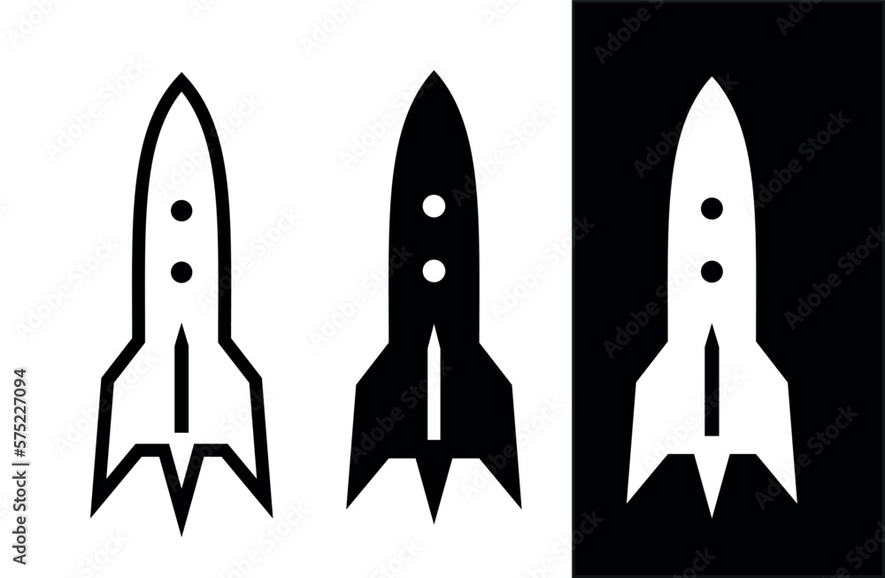 Rocket icon. Symbol of speed, flight or start. Attribute of space or force. Rocket icon. Symbol of speed, flight or start. Attribute of space or force.
