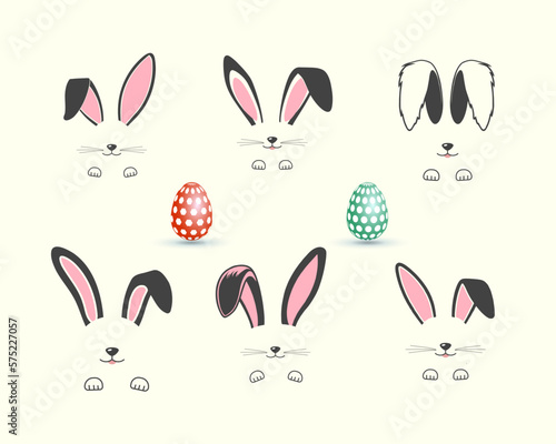 Easter bunny ears and easter eggs collection, Bunny face and egg illustration