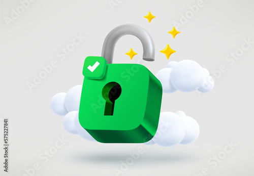 Opened padlock concept. 3d vector illustration
