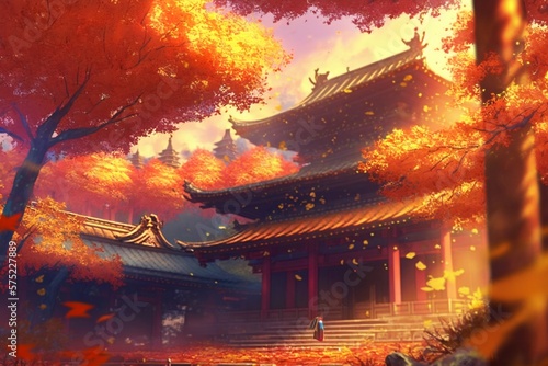 秋 紅葉 日本 京都 神社 自然 風景 イラスト 観光地