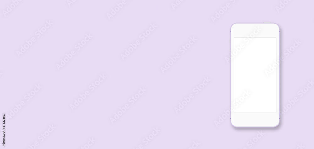Mobile phone with blank screen on purple background Mobile phone with blank screen on purple background