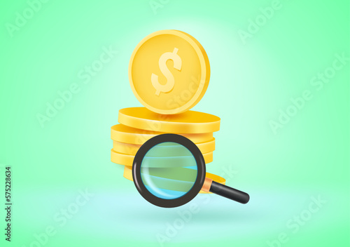 Searching for money concept. 3d vector illustration