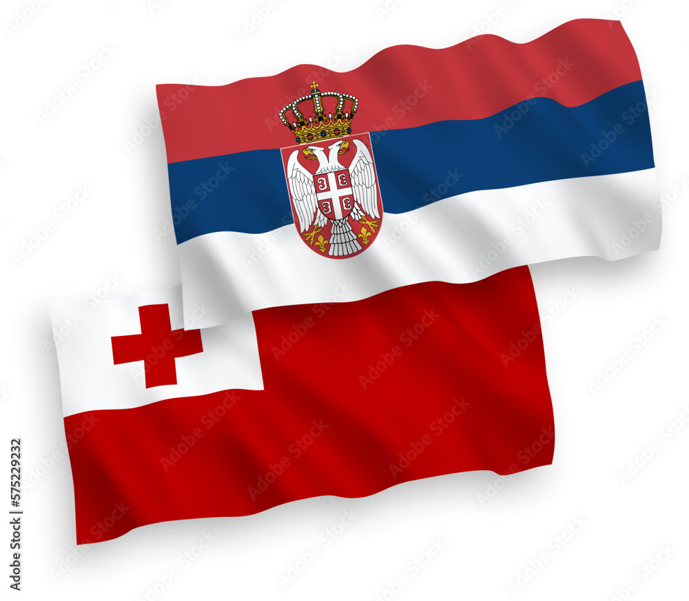 Flags of Kingdom of Tonga and Serbia on a white background