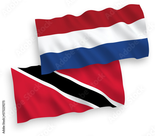 Flags of Republic of Trinidad and Tobago and Netherlands on a white background