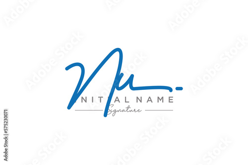 Initial NU signature logo template vector. Hand drawn Calligraphy lettering Vector illustration.