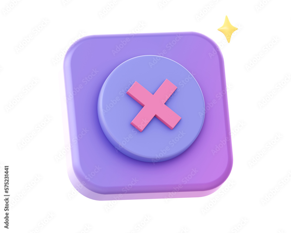 Fototapeta premium 3d render of purple circle with wrong incorrect false sign side icon for UI UX web mobile apps social media ads designs