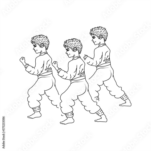 line art of a group of children practicing martial arts