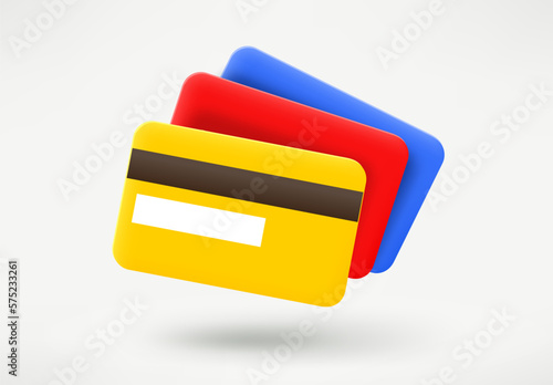 Stack of color plastic cards. 3d vector illustration