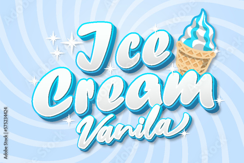 vanilla ice cream food logo typography 3d editable text effect style lettering template blue ice style design background wallpaper poster banner flyer
