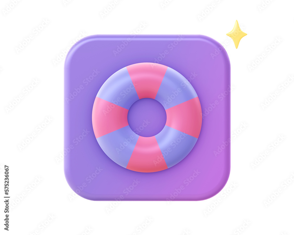 3d render of purple inflatable rescue swimming ring icon for UI UX web mobile apps social media ads designs 3d render of purple inflatable rescue swimming ring icon for UI UX web mobile apps social media ads designs