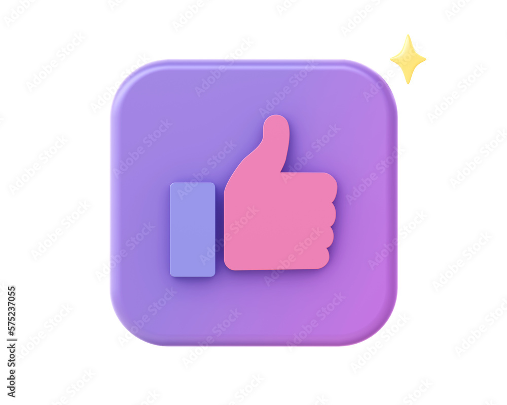 3d render of purple like hand icon for UI UX web mobile apps social media ads designs 3d render of purple like hand icon for UI UX web mobile apps social media ads designs