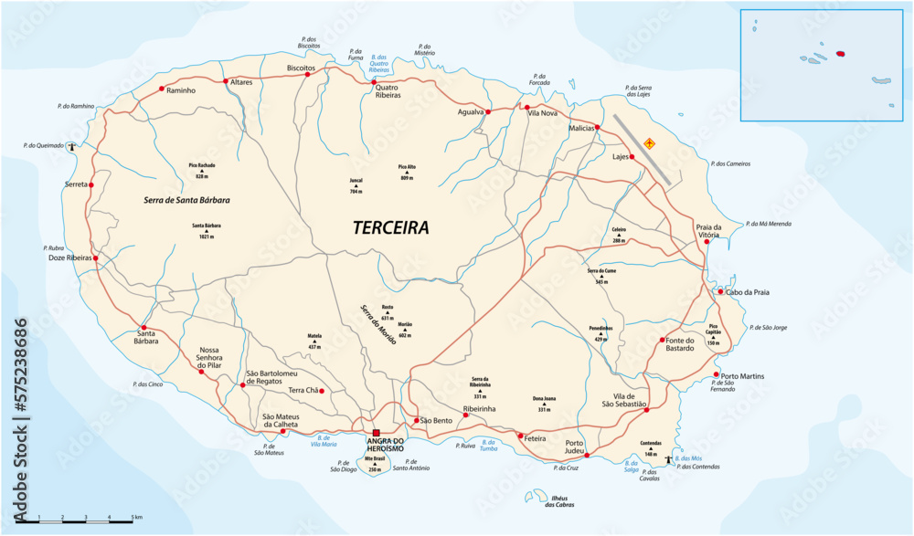 Obraz premium Map of the Portuguese Azores island of Terceira