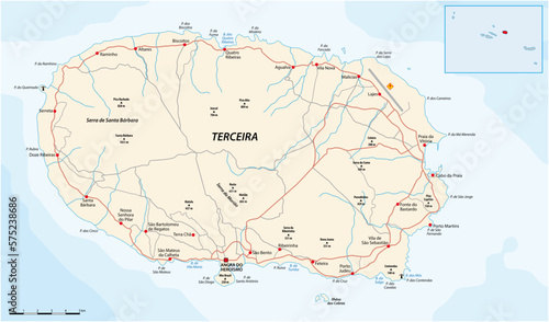 Fototapeta Naklejka Na Ścianę i Meble -  Map of the Portuguese Azores island of Terceira