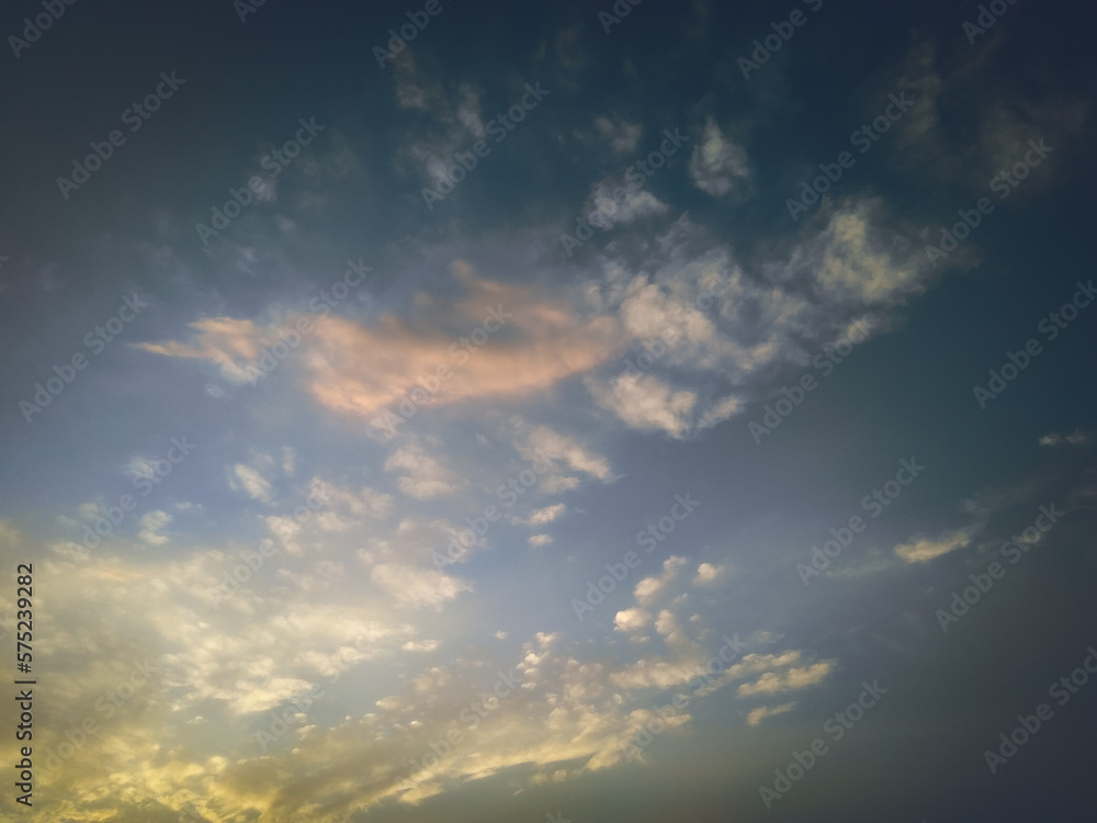 Beautiful sunset scenery view of blue sky and clouds background, nature photography, natural scenic wallpaper 