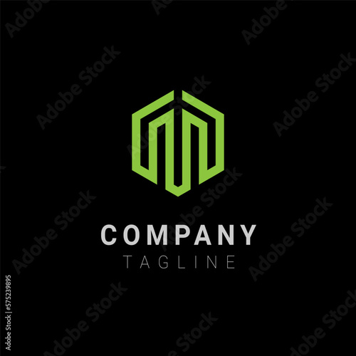 m hexagonal minimalist monoline logo design