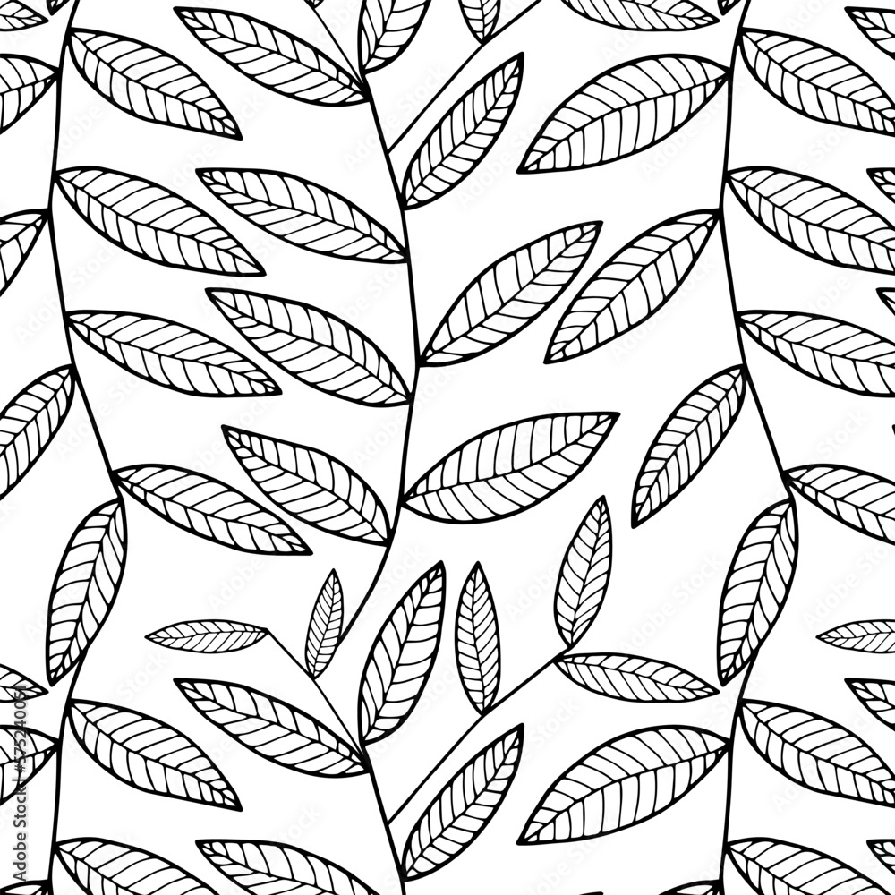 Natural pattern of twigs black and white. For print. Vector illustration.