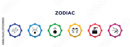 zodiac filled icons with infographic template. glyph icons such as air, uranus, antimony, friendship, wax, lethargy vector.