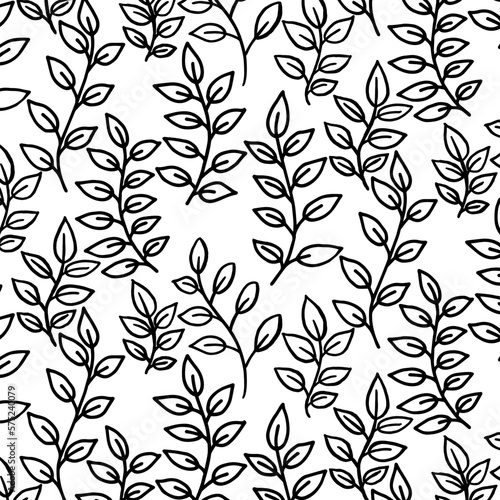 Natural pattern twigs with leaves. Natural ornament. For print.