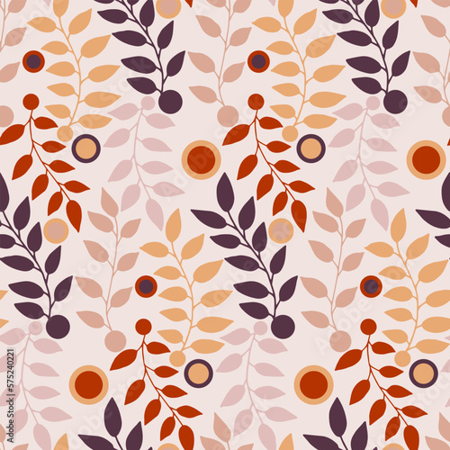 Vector pattern of twigs and circles. Natural ornament for printing.