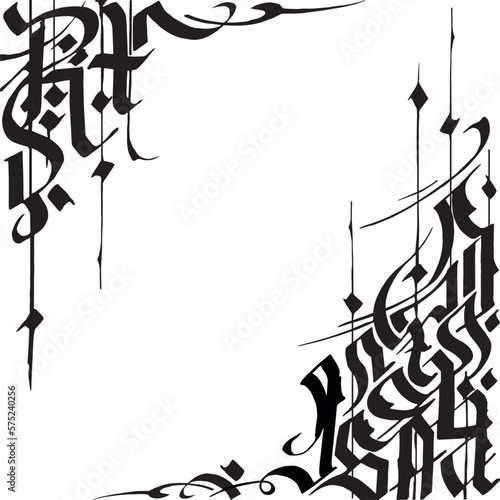 Vector decorative corners in gothic lettering style. Isolated on white black elements for design card, poster, invitation.