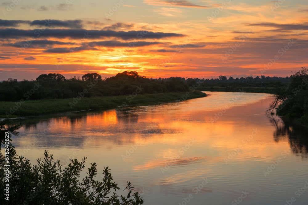 The nature of Belarus - a calm summer landscape on the banks of the Berezina River