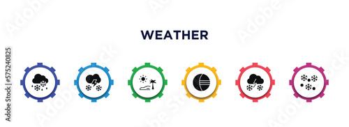 weather filled icons with infographic template. glyph icons such as sleet, thundersnow, subtropical climate, eclipse, snow storms, snowing vector.