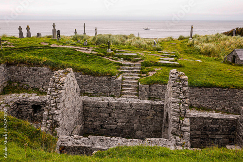 Cemetery and ruins on Arens Island, Ireland photo