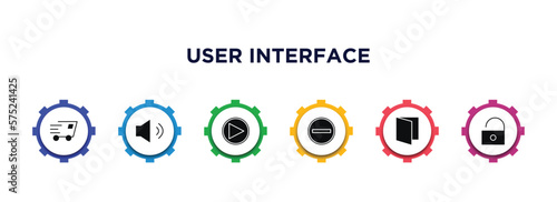 user interface filled icons with infographic template. glyph icons such as express, medium volume, play, subtraction, , unblocked vector.