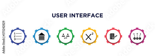 user interface filled icons with infographic template. glyph icons such as numbering, hall, user exchange, superscript, note blog, abc item chart vector.