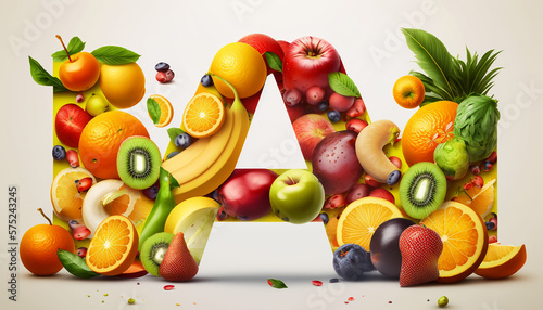 letter A in the style of anime manga made of fruits  fruits theme
