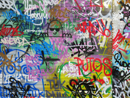 Colorful graffiti on walls at the beach