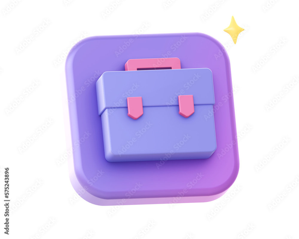 3d render of purple office bag side icon for UI UX web mobile apps social media ads designs