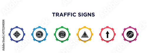 traffic signs filled icons with infographic template. glyph icons such as intersection, gasoline, no mobile phone, hump, straight, no rodents vector.