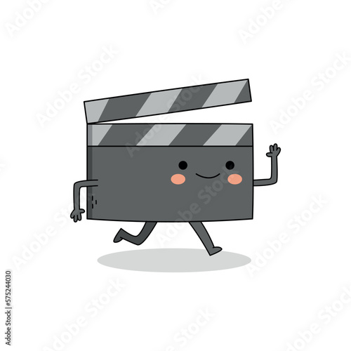 Cute film clapper cartoon character running