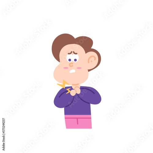 a boy has pain in his throat. symptoms of sore throat, tonsils, cough, pharyngitis. health problems. character illustration concept design. design elements