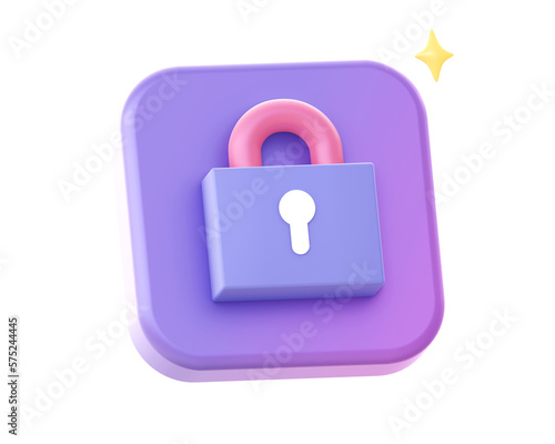 3d render of purple padlock side icon for UI UX web mobile apps social media ads designs