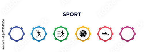 sport filled icons with infographic template. glyph icons such as mixed martial arts, dodgeball, artistic gymnastics, trail running, tennis ball, drifting vector.