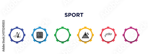 sport filled icons with infographic template. glyph icons such as canoe sport, go game, equestrianism, sport goggles, snooker, rallycross vector.