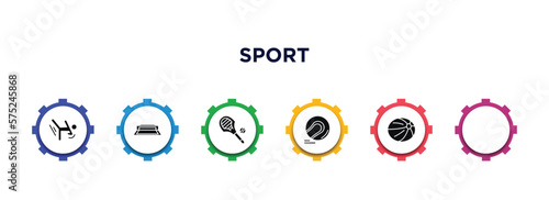 sport filled icons with infographic template. glyph icons such as aikido, tennis court, lacrosse, judo, hurling, racewalking vector.
