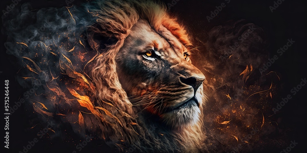 Naklejka premium Fiery Lion Motivation portrait art, Generative ai