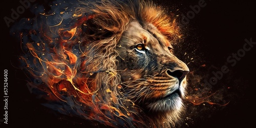 Fiery Lion Motivation portrait art  Generative ai