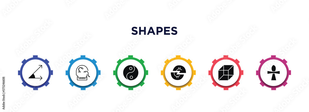 shapes filled icons with infographic template. glyph icons such as angle of acute, skull and snake, yin and yang, halving, cube, christian cross vector. shapes filled icons with infographic template. glyph icons such as angle of acute, skull and snake, yin and yang, halving, cube, christian cross vector.