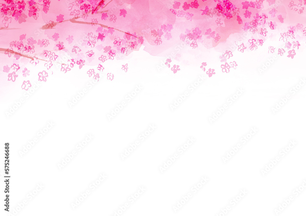 桜の和風水彩画風フレーム